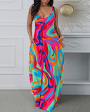 Abstract Print Spaghetti Strap Maxi Dress
