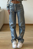 Casual Tie Dye Patchwork High Waist Regular Denim Jeans