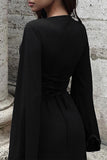 Elegant Solid Frenulum U Neck One Step Skirt Dresses