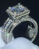 1pc Square Cut Zircon Gleaming Halo Ring Wedding Bridal Jewelry