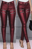 Casual Solid Patchwork Zipper Skinny High Waist Pencil Solid Color Trousers (Without Belt)