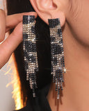 1Pair Rhinestone Colorblock Tassel Dangle Earrings