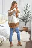 Khaki Colorblock Zip Up Sherpa Coat with Hooded