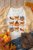 White Cute Bowknot Tanksgiving Graphic Crewneck T Shirt