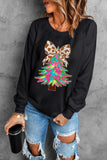 Black Bowknot Christmas Tree Shiny Graphic Sweatshirt