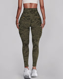 Camouflage Print High Waist Skinny Button Leggings with Pocket Casual Pants