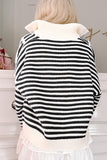 Black Stripe Zip up Collar Drop Shoulder Sweater