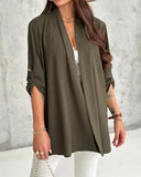 Roll Up Sleeve Casual Coat Open Front Lightweight Cardigan Top