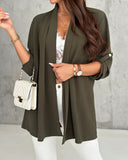 Roll Up Sleeve Casual Coat Open Front Lightweight Cardigan Top