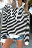 Black Stripe Zip up Collar Drop Shoulder Sweater