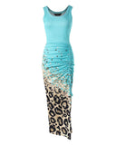Contrast Leopard Print Drawstring Slit Casual Dress