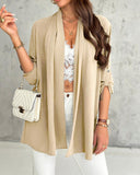 Roll Up Sleeve Casual Coat Open Front Lightweight Cardigan Top