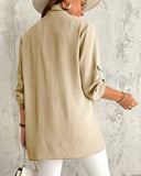 Roll Up Sleeve Casual Coat Open Front Lightweight Cardigan Top