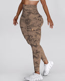 Camouflage Print High Waist Skinny Button Leggings with Pocket Casual Pants