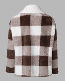 Plaid Print Double Breasted Teddy Coat