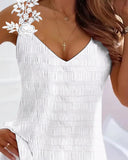 Lace Patch V Neck Textured Casual Tank Top