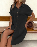 Buttoned Pocket Design Casual Shirt Dress
