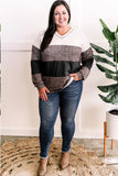 Black Leopard Print Colorblock V Neck Long Sleeve Plus Size Top