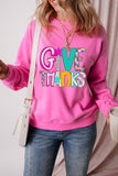 Bonbon GIVE THANKS Graphic Drop Shoulder Thanksgiving Pullover Sweatshirt