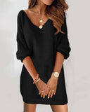 Plain V Neck Fluffy Casual Dress