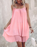 Layered Pearls Strap Pleated Casual Dress