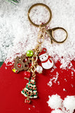 Gold Christmas Tree Elk Snowman Pendant Alloy Keychain