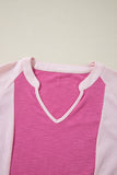 Bright Pink Textured Colorblock 3/4 Sleeve Oversize Top