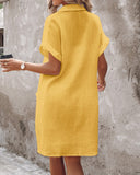 Buttoned Pocket Design Casual Shirt Dress