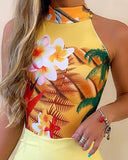 Blooming Floral Print Top & Slit Skirt Set