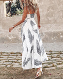 Striped Tropical Print Slit Maxi Dress