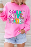 Bonbon GIVE THANKS Graphic Drop Shoulder Thanksgiving Pullover Sweatshirt