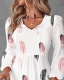 Feather Print Tied Detail Casual Dress