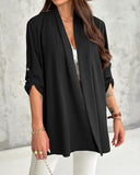 Roll Up Sleeve Casual Coat Open Front Lightweight Cardigan Top