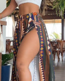 Tribal Tropical Print Slit Tied Detail Pants
