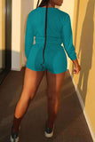 Turquoise Fashion Casual Solid Basic O Neck Long Sleeve Two Pieces