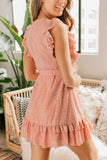 Polka Dot Print Ruffled Mini Dress with Belt