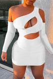 Orange Fashion Sexy Solid Hollowed Out Backless One Shoulder Long Sleeve Dresses