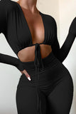Summer women's jumpsuit casual women's solid color skinny sexy lace-up Stretch One-piece Romper wholesale
