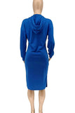 Blue Casual Solid Split Joint Slit Hooded Collar Straight Dresses