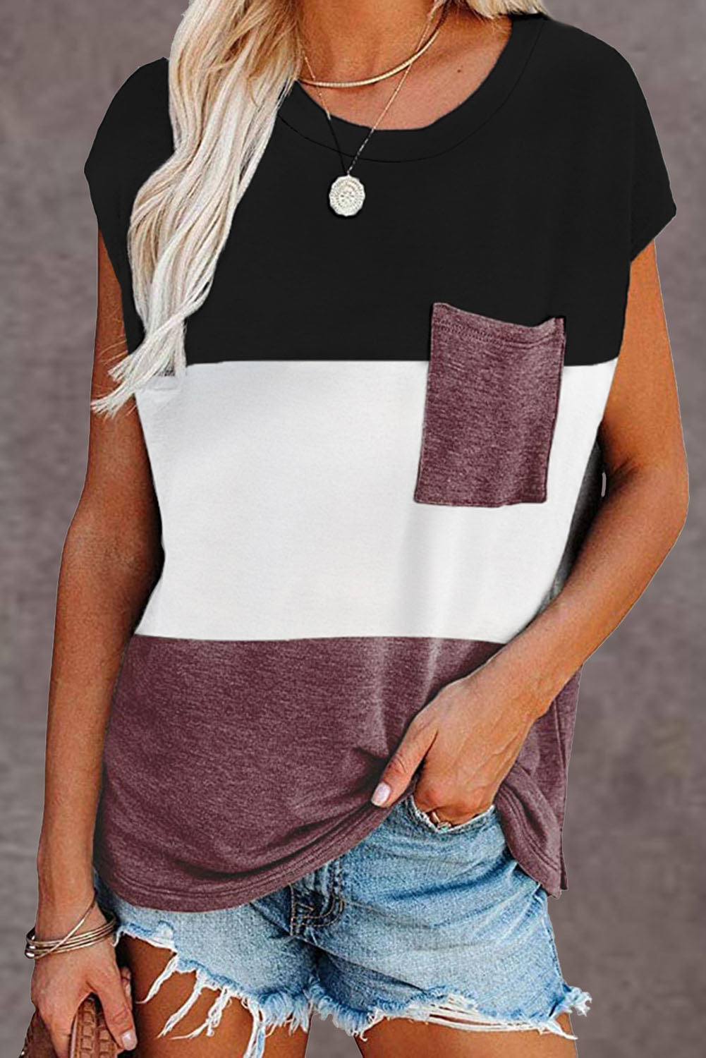 Colorblock Pocketed Cap Sleeve Top