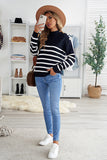 Striped Turtleneck Sweater with Buttons