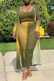 Army Green Fashion Casual Solid Split Joint U Neck Plus Size Three-piece Set
