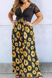 Plus Size Sunflower Lace Twist Knot Maxi Dress
