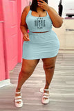 Summer plus size woman clothing set fashion casual u-neck 2 peice skirt sets woman