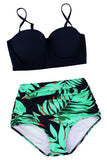 Push Up Tropical Print High Waist Plus Size Bikini