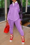 Purple Fashion Casual Patchwork Basic Turndown Collar Long Sleeve Two Pieces
