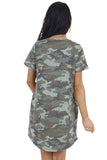 Army Green Camo Print Short Sleeve V Neck Knit Mini Dress