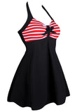 White Stripes Black One-piece Swimdress