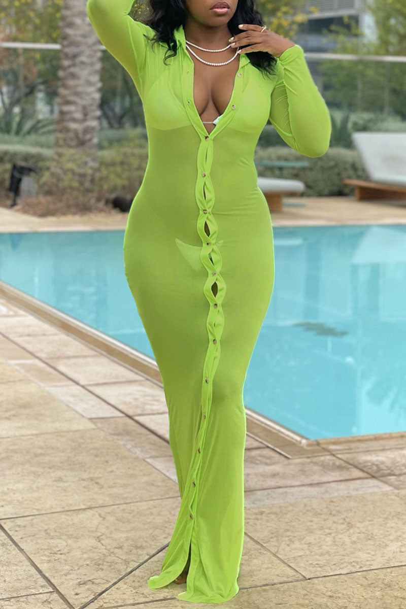 Light Green Sexy Solid See-through Mesh Swimwears Cover Up