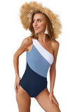 Color Block One Shoulder Backless One-piece Swimwear